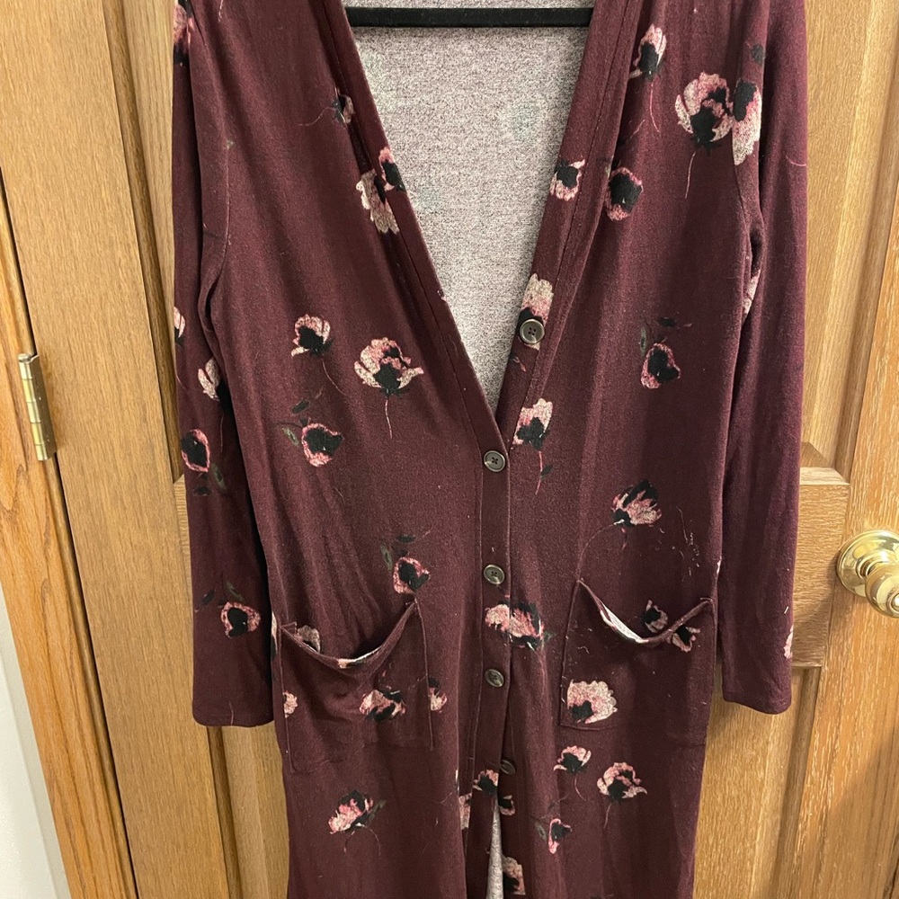 Maurices Burgundy Floral Cardigan